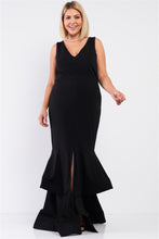 Load image into Gallery viewer, Plus Sleeveless V-neck Front Slip Layered Flare Hem Maxi Mermaid Dress