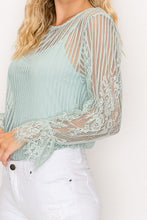 Load image into Gallery viewer, Lace Trim Shadow Stripe Bodysuit