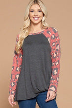 Load image into Gallery viewer, Casual French Terry Side Twist Top With Animal Print Long Sleeves