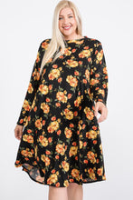 Load image into Gallery viewer, Floral Mock Neck Hidden Pocket Round Hem Midi Dress