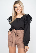 Load image into Gallery viewer, Balloon Sleeve Lace Ruffle Top