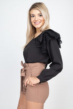 Load image into Gallery viewer, Balloon Sleeve Lace Ruffle Top