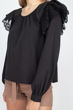 Load image into Gallery viewer, Balloon Sleeve Lace Ruffle Top