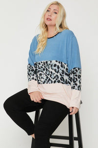 Plus Size Color Block Top Featuring A Leopard Print Top