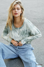 Load image into Gallery viewer, Tie Dye Round Neck Ribbed Button Front Top With Round Hem