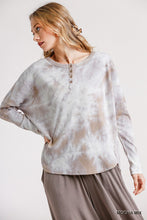 Load image into Gallery viewer, Tie Dye Round Neck Ribbed Button Front Top With Round Hem