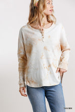 Load image into Gallery viewer, Tie Dye Round Neck Ribbed Button Front Top With Round Hem