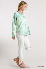 Load image into Gallery viewer, Tie Dye Round Neck Ribbed Button Front Top With Round Hem