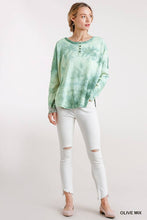 Load image into Gallery viewer, Tie Dye Round Neck Ribbed Button Front Top With Round Hem