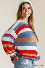 Load image into Gallery viewer, Multicolored Stripe Round Neck Long Sleeve Knit Sweater