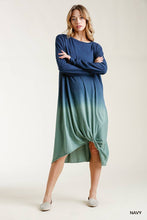 Load image into Gallery viewer, Ombre Front Knot Detail Long Sleeve Maxi Dress With Raw Hem