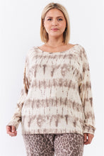 Load image into Gallery viewer, Plus Ivory Acid Wash Print Bateau Neck Relaxed Fit Long Sleeve Top