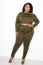 Load image into Gallery viewer, Off Shoulder Cropped Top And Ruched Leggings Sets