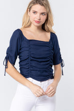 Load image into Gallery viewer, Elbow Slv Smocked Ruched Woven Top