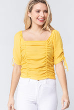 Load image into Gallery viewer, Elbow Slv Smocked Ruched Woven Top