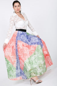 Color Block Pleated Maxi Skirt