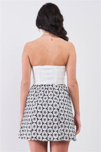 Load image into Gallery viewer, White &amp; Black Floral Crochet Sleeveless Strapless Smock Back Detail Mini Dress