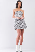 Load image into Gallery viewer, White &amp; Black Floral Crochet Sleeveless Strapless Smock Back Detail Mini Dress