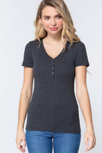 Load image into Gallery viewer, Short Slv V-neck Henley Knit Top