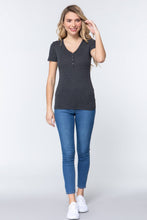 Load image into Gallery viewer, Short Slv V-neck Henley Knit Top