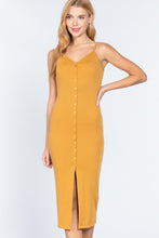 Load image into Gallery viewer, Fron Button Slit Rib Cami Midi Dress