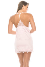 Load image into Gallery viewer, 2 Piece Satin Lace Trimmed Slip Set With Matching Thong