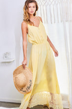 Load image into Gallery viewer, Adjustable Shoulder Strap Button Down Waist Elastic Bottom Contrast Lace Maxi Dress