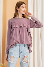 Load image into Gallery viewer, Long Sleeve Ruffled Detailing Oil Washed Knit Tunic