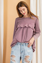 Load image into Gallery viewer, Long Sleeve Ruffled Detailing Oil Washed Knit Tunic