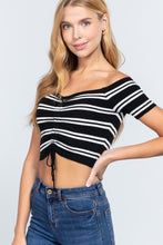 Load image into Gallery viewer, Off Shoulder Stripe Rib Sweater Top