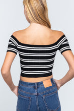 Load image into Gallery viewer, Off Shoulder Stripe Rib Sweater Top