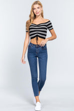 Load image into Gallery viewer, Off Shoulder Stripe Rib Sweater Top