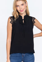 Load image into Gallery viewer, Lace Slv China Colllar Woven Top