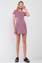 Load image into Gallery viewer, Pink &amp; Black Striped Short Sleeve Cut-out Detail Tight Fit Mini Dress