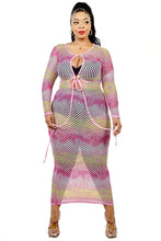 Load image into Gallery viewer, Plus See-through Gradient Fishnet Overlay Dress