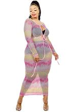 Load image into Gallery viewer, Plus See-through Gradient Fishnet Overlay Dress