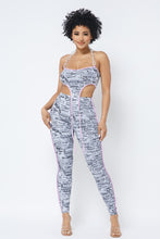 Load image into Gallery viewer, Mesh Print Crop Top With Plastic Chain Halter Neck With Matching Leggings