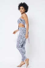 Load image into Gallery viewer, Mesh Print Crop Top With Plastic Chain Halter Neck With Matching Leggings