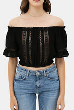 Load image into Gallery viewer, Lace Trim On The Front And Sleeves, Waist Band Cropped Top