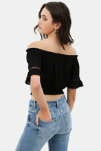 Load image into Gallery viewer, Lace Trim On The Front And Sleeves, Waist Band Cropped Top