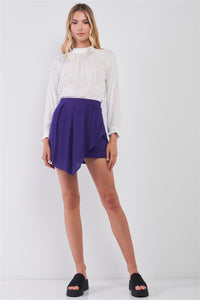 Purple High-waisted Asymmetrical Wrap Pleated Front Mini Skirt