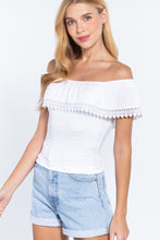 Load image into Gallery viewer, Off Shoulder W/lace Smocked Top