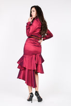 Load image into Gallery viewer, Asymmetrical Ruffle Bottom Satin Skirt