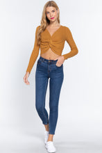 Load image into Gallery viewer, V-neck Front Knotted Crop Sweater