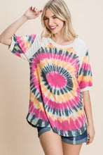 Load image into Gallery viewer, French Terry Tie Dye Printed Casual Mini Bubble Sleeves Tunic Top