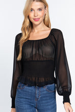 Load image into Gallery viewer, Long Slv Smocked Chiffon Top