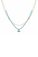 Load image into Gallery viewer, 2 Layered Metal Seed Bead Evil Eye Pendant Necklace