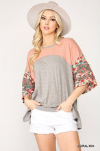 Load image into Gallery viewer, Colorblock Knit And Floral Print Mixed Top With Dolman Sleeve