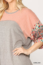 Load image into Gallery viewer, Colorblock Knit And Floral Print Mixed Top With Dolman Sleeve