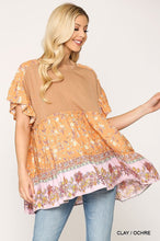 Load image into Gallery viewer, Dot And Floral Print Mixed Ruffle Top With Back Keyhole
